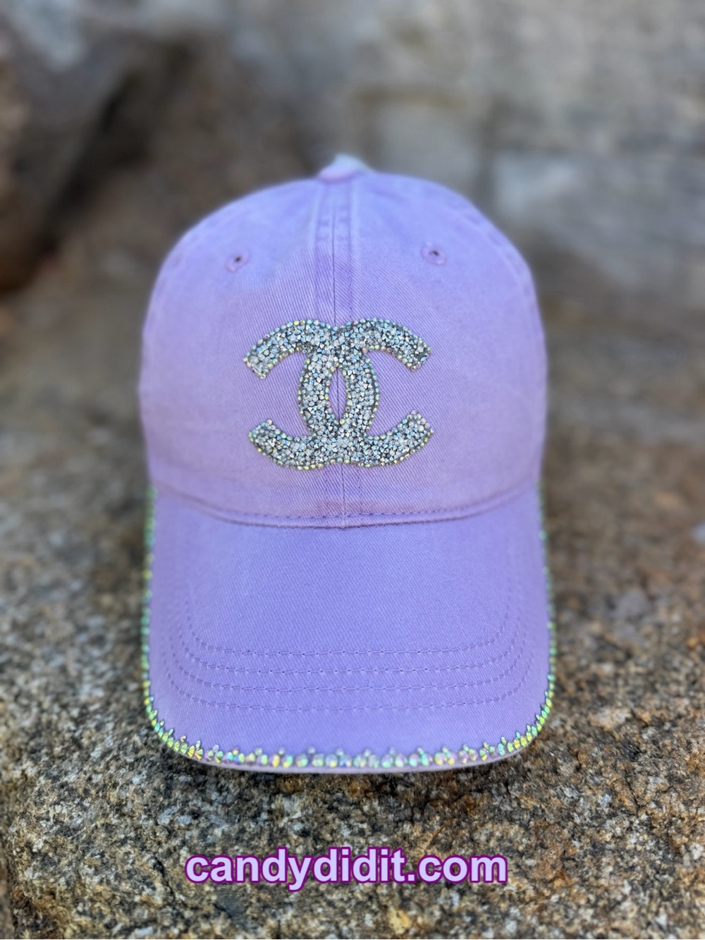 NWT Handmade Lavender Ball Cap Double C Silver Crystal Logo & Crystal Brim - Picture 3 of 11